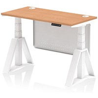 Air Modesty 1200mm Slim Height Adjustable Cable Ports Desk, White Leg and Modesty Panel, Oak