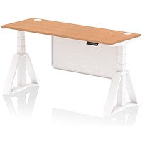 Air Modesty 1600mm Slim Height Adjustable Cable Ports Desk, White Leg and Modesty Panel, Oak
