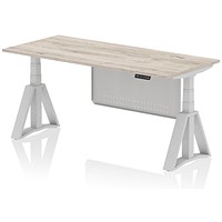 Air Modesty 1800mm Height Adjustable Desk, Silver Leg with Piste Foot and Modesty Panel, Grey Oak Air Modesty 1800mm Height Adjustable Desk, Silver Leg with Piste Foot and Modesty Panel, Grey Oak