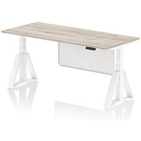 Air Modesty 1800mm Height Adjustable Desk, White Leg with Piste Foot and Modesty Panel, Grey Oak