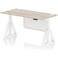 Air Modesty 1600mm Height Adjustable Cable Ports Desk, White Leg and Modesty Panel, Grey Oak