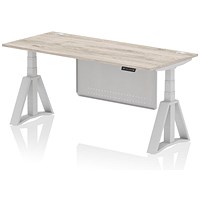 Air Modesty 1800mm Height Adjustable Cable Port Desk, Silver Leg with Piste Foot and Modesty Panel, Grey Oak