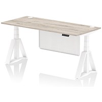 Air Modesty 1800mm Height Adjustable Cable Port Desk, White Leg with Piste Foot and Modesty Panel, Grey Oak