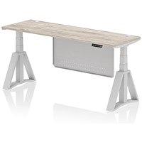 Air Modesty 1800mm Slim Height Adjustable Cable Ports Desk, Silver Leg and Modesty Panel, Grey Oak