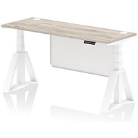Air Modesty 1600mm Slim Height Adjustable Cable Ports Desk, White Leg and Modesty Panel, Grey Oak