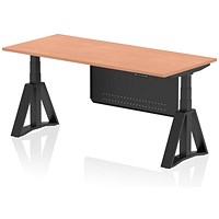Air Modesty 1800mm Height Adjustable Desk, Black Leg with Piste Foot and Modesty Panel, Beech