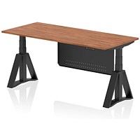 Air Modesty 1800mm Height Adjustable Desk, Black Leg with Piste Foot and Modesty Panel, Walnut