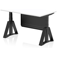 Air Modesty 1400mm Height Adjustable Desk, Black Leg with Piste Foot and Modesty Panel, White Air Modesty 1400mm Height Adjustable Desk, Black Leg with Piste Foot and Modesty Panel, White
