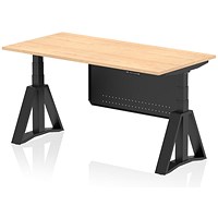 Air Modesty 1600mm Height Adjustable Desk, Black Leg with Piste Foot and Modesty Panel, Maple