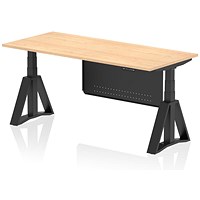 Air Modesty 1800mm Height Adjustable Desk, Black Leg with Piste Foot and Modesty Panel, Maple