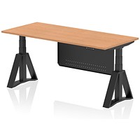Air Modesty 1800mm Height Adjustable Desk, Black Leg with Piste Foot and Modesty Panel, Oak