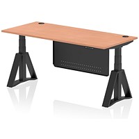 Air Modesty 1800mm Height Adjustable Cable Port Desk, Black Leg with Piste Foot and Modesty Panel, Beech