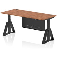 Air Modesty 1800mm Height Adjustable Cable Port Desk, Black Leg with Piste Foot and Modesty Panel, Walnut