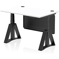 Air Modesty 1200mm Height Adjustable Cable Port Desk, Black Leg with Piste Foot and Modesty Panel, White