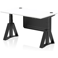 Air Modesty 1400mm Height Adjustable Cable Port Desk, Black Leg with Piste Foot and Modesty Panel, White Air Modesty 1400mm Height Adjustable Cable Port Desk, Black Leg with Piste Foot and Modesty Panel, White