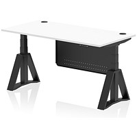 Air Modesty 1600mm Height Adjustable Cable Ports Desk, Black Leg and Modesty Panel, White