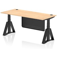 Air Modesty 1800mm Height Adjustable Cable Port Desk, Black Leg with Piste Foot and Modesty Panel, Maple