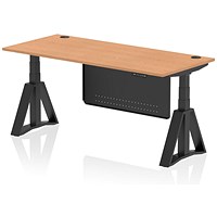 Air Modesty 1800mm Height Adjustable Cable Port Desk, Black Leg with Piste Foot and Modesty Panel, Oak