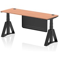 Air Modesty 1800mm Slim Height Adjustable Cable Ports Desk, Black Leg and Modesty Panel, Beech