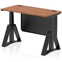 Air Modesty 1200mm Slim Height Adjustable Cable Ports Desk, Black Leg and Modesty Panel, Walnut Air Modesty 1200mm Slim Height Adjustable Cable Ports Desk, Black Leg and Modesty Panel, Walnut
