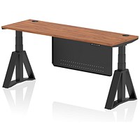 Air Modesty 1800mm Slim Height Adjustable Cable Ports Desk, Black Leg and Modesty Panel, Walnut Air Modesty 1800mm Slim Height Adjustable Cable Ports Desk, Black Leg and Modesty Panel, Walnut