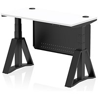 Air Modesty 1200mm Slim Height Adjustable Cable Ports Desk, Black Leg and Modesty Panel, White