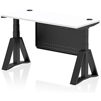 Air Modesty 1400mm Slim Height Adjustable Cable Ports Desk, Black Leg and Modesty Panel, White