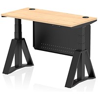 Air Modesty 1200mm Slim Height Adjustable Cable Ports Desk, Black Leg and Modesty Panel, Maple Air Modesty 1200mm Slim Height Adjustable Cable Ports Desk, Black Leg and Modesty Panel, Maple