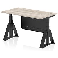 Air Modesty 1400mm Height Adjustable Desk, Black Leg with Piste Foot and Modesty Panel, Grey Oak