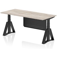 Air Modesty 1800mm Height Adjustable Desk, Black Leg with Piste Foot and Modesty Panel, Grey Oak Air Modesty 1800mm Height Adjustable Desk, Black Leg with Piste Foot and Modesty Panel, Grey Oak