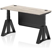 Air Modesty 1400mm Slim Height Adjustable Cable Ports Desk, Black Leg and Modesty Panel, Grey Oak Air Modesty 1400mm Slim Height Adjustable Cable Ports Desk, Black Leg and Modesty Panel, Grey Oak