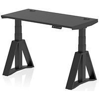 Air 1200mm Slim Height Adjustable Cable Ports Desk, Black Leg with Piste Foot, Black