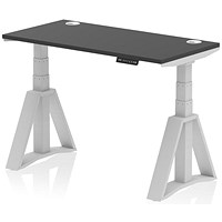 Air 1200mm Slim Height Adjustable Cable Ports Desk, Silver Leg with Piste Foot, Black