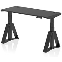 Air 1400mm Slim Height Adjustable Cable Ports Desk, Black Leg with Piste Foot, Black Air 1400mm Slim Height Adjustable Cable Ports Desk, Black Leg with Piste Foot, Black