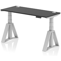 Air 1400mm Slim Height Adjustable Cable Ports Desk, Silver Leg with Piste Foot, Black