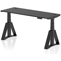 Air 1600mm Slim Height Adjustable Cable Ports Desk, Black Leg with Piste Foot, Black