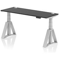 Air 1600mm Slim Height Adjustable Cable Ports Desk, Silver Leg with Piste Foot, Black