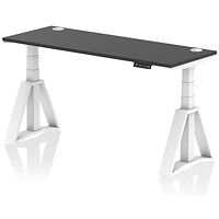 Air 1600mm Slim Height Adjustable Cable Ports Desk, White Leg with Piste Foot, Black