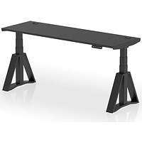 Air 1800mm Slim Height Adjustable Cable Ports Desk, Black Leg with Piste Foot, Black