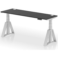 Air 1800mm Slim Height Adjustable Cable Ports Desk, Silver Leg with Piste Foot, Black