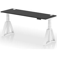 Air 1800mm Slim Height Adjustable Cable Ports Desk, White Leg with Piste Foot, Black