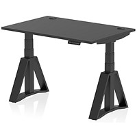 Air 1200mm Height Adjustable Cable Port Desk, Black Leg with Piste Foot, Black