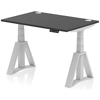 Air 1200mm Height Adjustable Cable Port Desk, Silver Leg with Piste Foot, Black