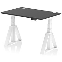 Air 1200mm Height Adjustable Cable Port Desk, White Leg with Piste Foot, Black