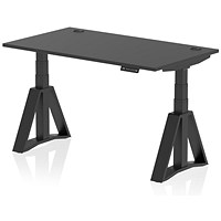 Air 1400mm Height Adjustable Cable Port Desk, Black Leg with Piste Foot, Black