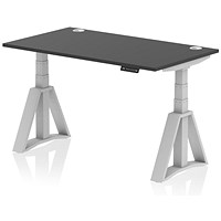 Air 1400mm Height Adjustable Cable Port Desk, Silver Leg with Piste Foot, Black