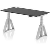 Air 1600mm Height Adjustable Cable Ports Desk, Silver Leg with Piste Foot, Black
