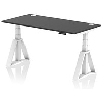 Air 1600mm Height Adjustable Cable Ports Desk, White Leg with Piste Foot, Black