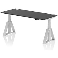 Air 1800mm Height Adjustable Cable Port Desk, Silver Leg with Piste Foot, Black