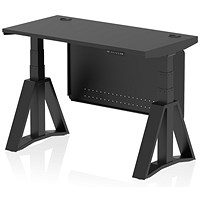 Air Modesty 1200mm Slim Height Adjustable Cable Ports Desk, Black Leg and Modesty Panel, Black